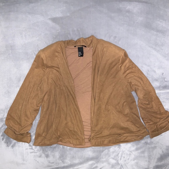 H&M Tan / Brown Faux Suede Open Front Blazer - Picture 6 of 8